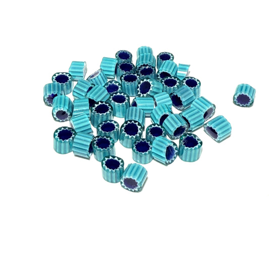 Cobalt Blue center with White and Aqua Star Millefiori Effetre Glass