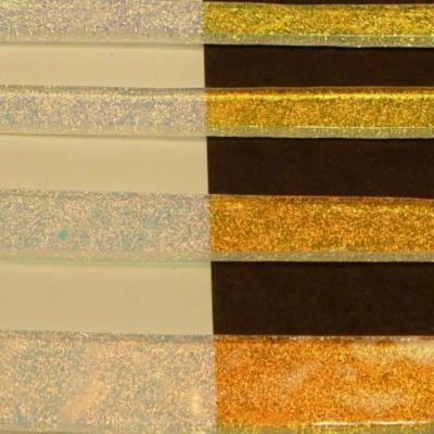 Salmon Dichroic on Clear Strips Effetre Glass