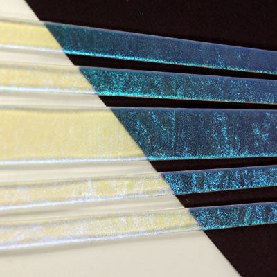 Aqua Dichroic on Clear Strips Effetre Glass