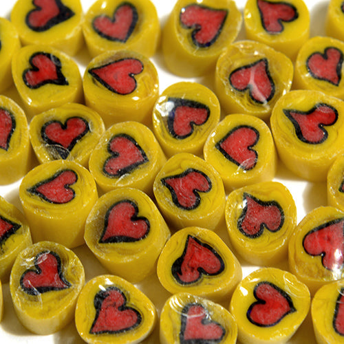 Yellow with red heart Millefiori Effetre Glass