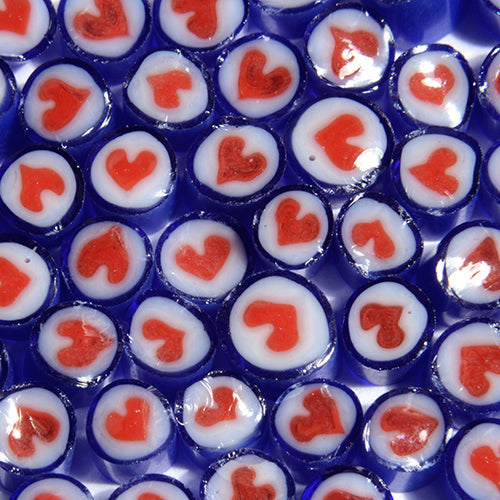 Blue and white with Red heart Millefiori Effetre Glass