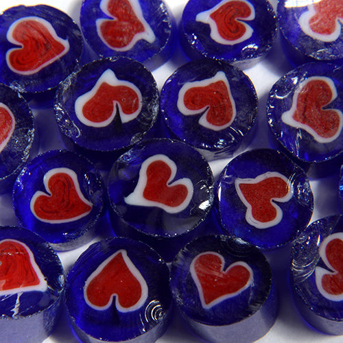 Blue with Red heart Millefiori Effetre Glass
