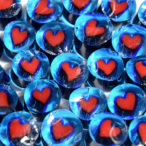 Double Blue with Red heart Millefiori Effetre Glass