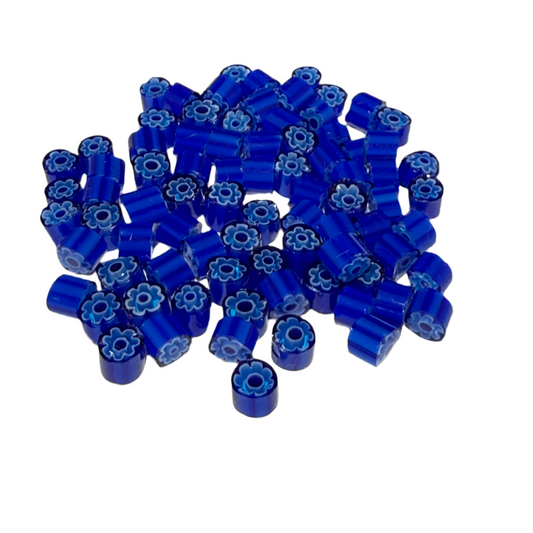 Blue Flower with Aqua Center Millefiori Effetre Glass