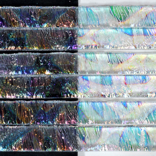 Geodesic Crinkle Dichroic on Clear Strips Effetre Glass