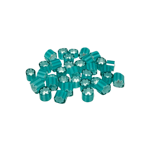 Clear flower with Teal Millefiori Effetre Glass
