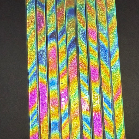 Twizzle Green Magenta Blue Dichroic on Clear Strips Effetre Glass