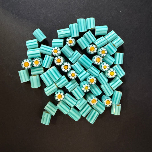 Daisy Millefiori with Teal  Effetre Glass