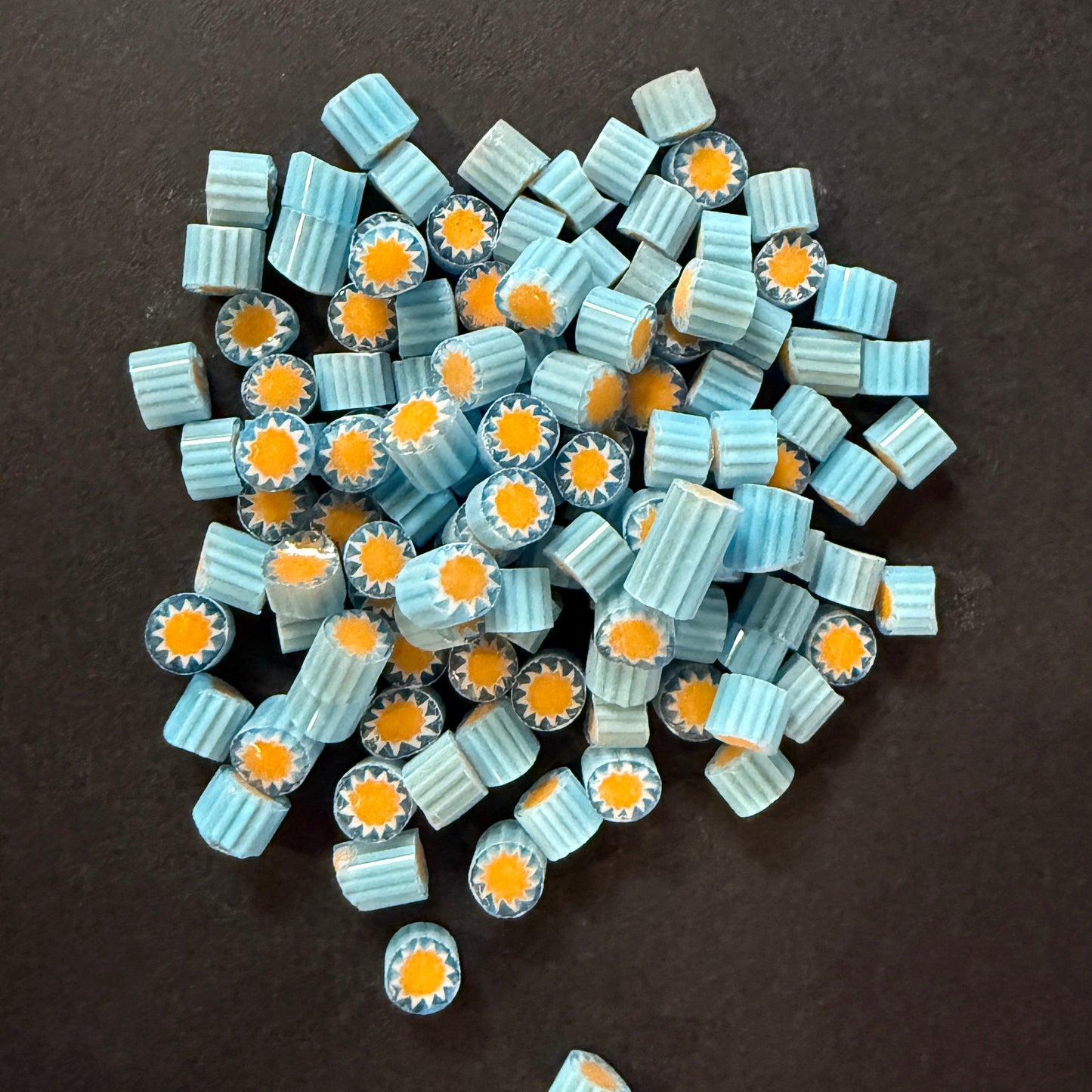 Starburst with Teal and Yellow Center Millefiori Effetre Glass