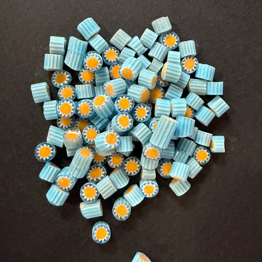 Starburst with Teal and Yellow Center Millefiori Effetre Glass