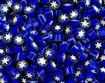 White Star with Cobalt Blue Background Millefiori Effetre Glass